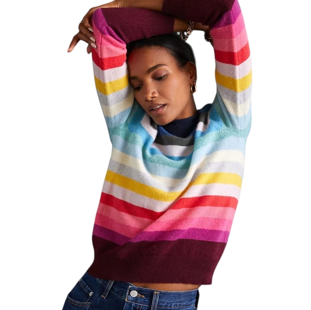 Anthropologie White + Warren Multicoloured  Cashmere Rolled Mock Neck Sweater XS - Picture 3 of 12